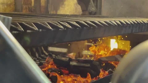 Barbecue man working on argentinian grill in meat restaurant 4k Stock Footage 218262511