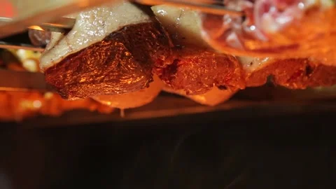 Barbecue meat is fried on the fire 스톡 동영상 161073103