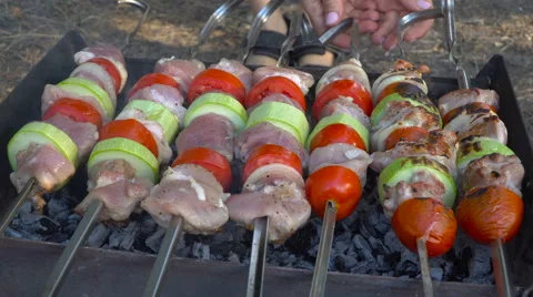 Barbecue With Meat On Grill Stock Footage 67731468