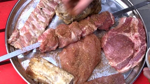 Barbecue meat preparation. Stock Footage 133251600