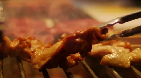 Barbecue, meat roasted on the coals Stock Footage 66074623