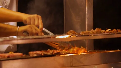 Barbecue, meat roasted on the coals Stock Footage 77265494