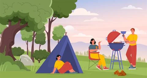 Barbecue mountains vector concept Ilustración de archivo