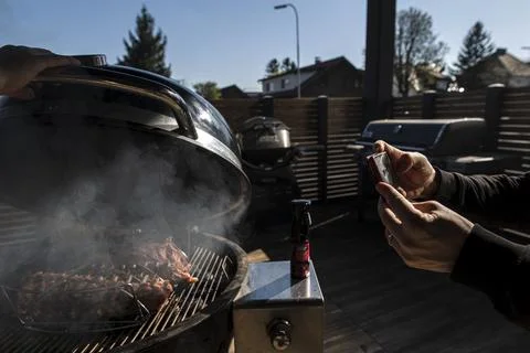 Barbecue online video tutorial during the Coronavirus outbreak, Vienna, Austria  Fotos Stock