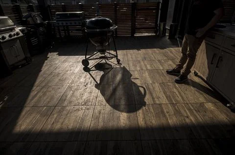 Barbecue online video tutorial during the Coronavirus outbreak, Vienna, Austria  스톡 사진