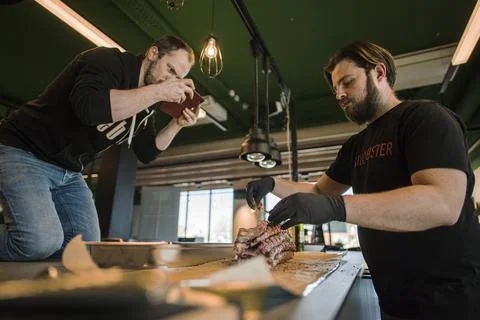 Barbecue online video tutorial during the Coronavirus outbreak, Vienna, Austria  Stock Photos
