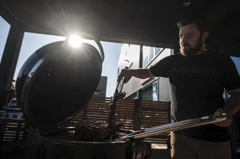 Barbecue online video tutorial during the Coronavirus outbreak, Vienna, Austria  Stock Photos