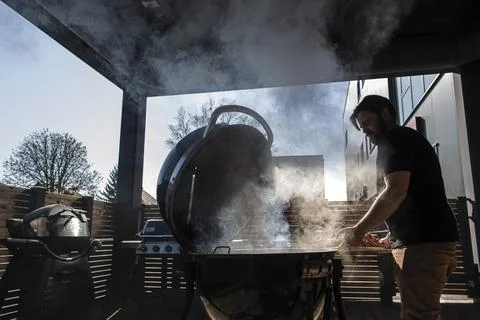 Barbecue online video tutorial during the Coronavirus outbreak, Vienna, Austria  Stock Photos