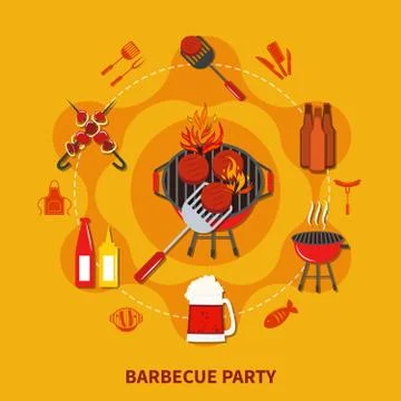 Barbecue Party Flat Illustrazione stock