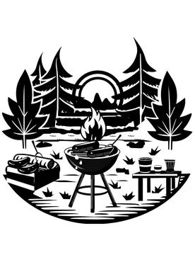 Barbecue party in the forest Stock Illustration