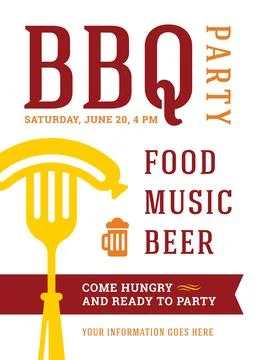 Barbecue party invitation flyer or poster design vector template Stock Illustration
