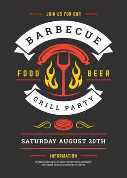 Barbecue party invitation vector flyer or poster design template Stock Illustration