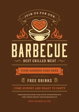 Barbecue party invitation vector flyer or poster design template Stock Illustration
