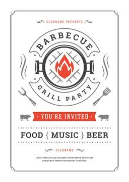 Barbecue party invitation vector flyer or poster design template Stock Illustration
