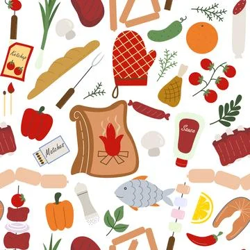 Barbecue party set seamless pattern 库存插图