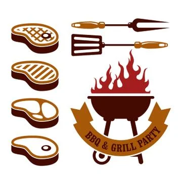 Barbecue party - steaks grill elements 스톡 일러스트