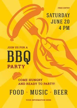 Barbecue party vector flyer or poster design template Stock Illustration