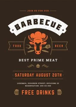 Barbecue party vector flyer or poster design template Stock Illustration