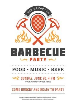 Barbecue party vector flyer or poster design template Stock Illustration