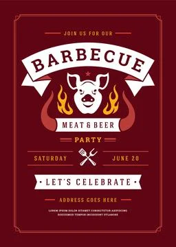 Barbecue party vector flyer or poster design template Stock Illustration