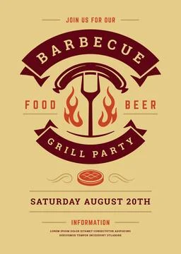 Barbecue party vector flyer or poster design template Stock Illustration