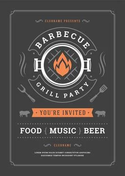 Barbecue party vector flyer or poster design template Stock Illustration