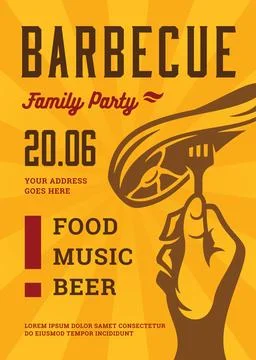 Barbecue party vector flyer or poster design template Stock Illustration