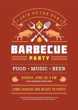 Barbecue party vector flyer or poster design template Stock Illustration