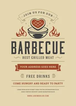 Barbecue party vector flyer or poster design template Stock Illustration