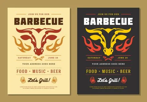 Barbecue party vector flyer or poster design template. Stock Illustration