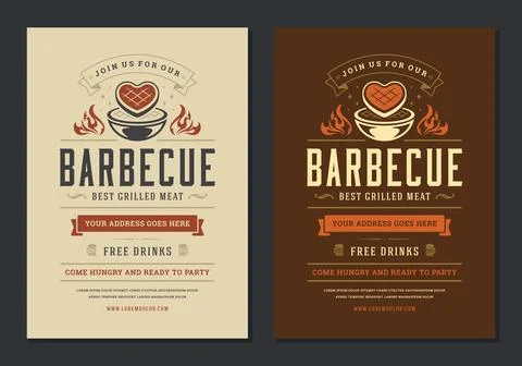 Barbecue party vector flyer or poster design template Stock Illustration