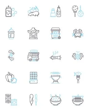 Barbecue pitstop linear icons set. Smokehouse, Grilling, Pitmaster, Brisket Stock Illustration