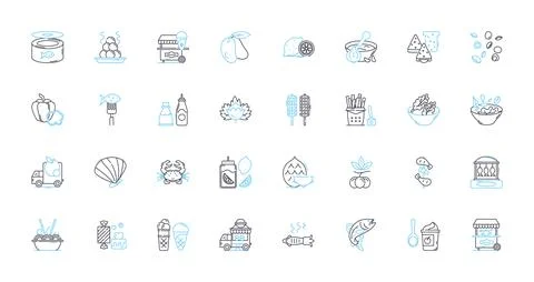 Barbecue pitstop linear icons set. Smokehouse, Grilling, Pitmaster, Brisket Stock Illustration