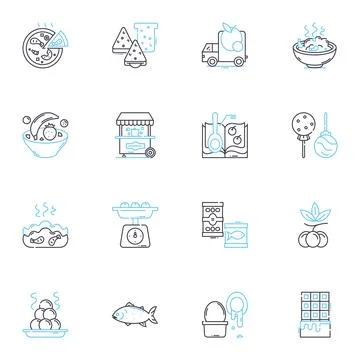 Barbecue pitstop linear icons set. Smokehouse, Grilling, Pitmaster, Brisket Stock Illustration