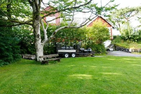 Barbecue place in backyard. Stock Photos