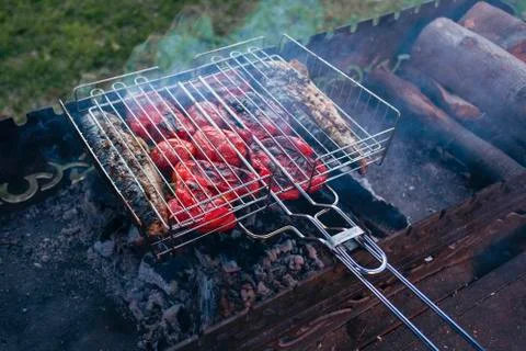 Barbecue preparing on grill Stock-Fotos