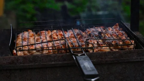 Barbecue, process of cooking meat. Stock Footage 127526494
