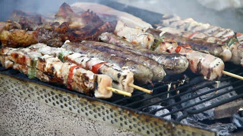 Barbecue Roasting at backyard Stock Footage 25332695