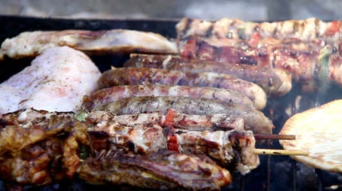 Barbecue Roasting at backyard Stock Footage 25332740