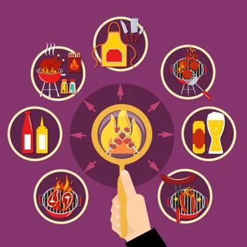 Barbecue Round Elements Flat Stock Illustration