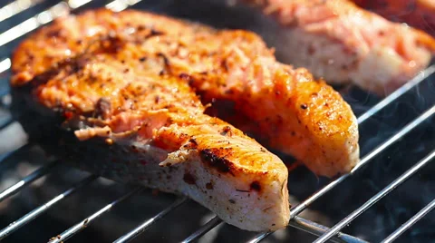 Barbecue. salmon on the grill. Stock Footage 37676961