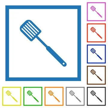 Barbecue spatula solid flat framed icons Illustrazione stock