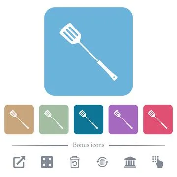 Barbecue spatula solid flat icons on color rounded square backgrounds イラスト素材