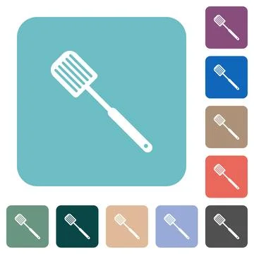 Barbecue spatula solid rounded square flat icons Stock Illustration