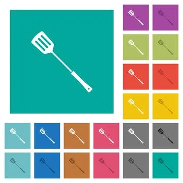 Barbecue spatula solid square flat multi colored icons Stock Illustration