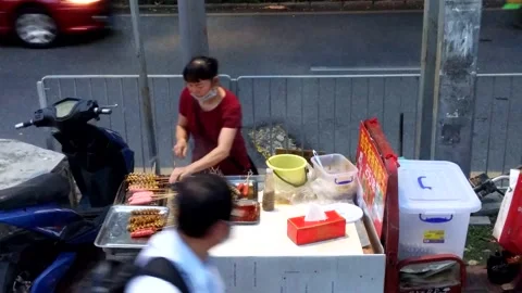 Barbecue stalls on the sidewalk Stock Footage 132867824
