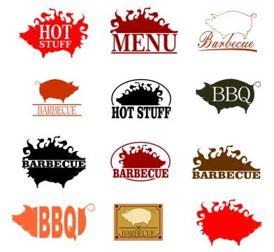 Barbecue stamp set Stock Illustration