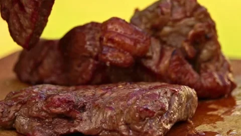 Barbecue steak fried on the grill Stock-Footage 245478122