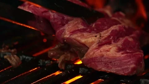Barbecue steak fried on the grill Stock-Footage 245478125