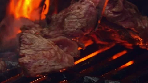 Barbecue steak fried on the grill Stock-Footage 245478133
